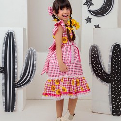 Vestido Xadrez Junino - Rosa Girassol 