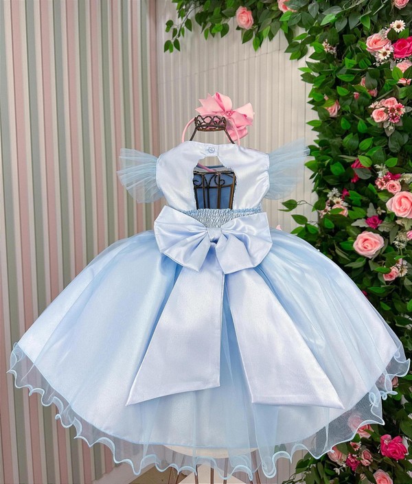 Vestido Luxo Bordado com Aplicações - Jardim Encantado Azul