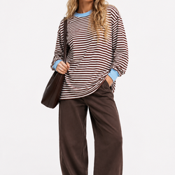 Blusa Listrada Oversized Marrom e Azul