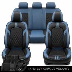 Kit Completo de Capas para Banco de Carro Averon em Couro Legítimo Universal 5 Lugares Com Airbag + Tapetes e Capa de Volante