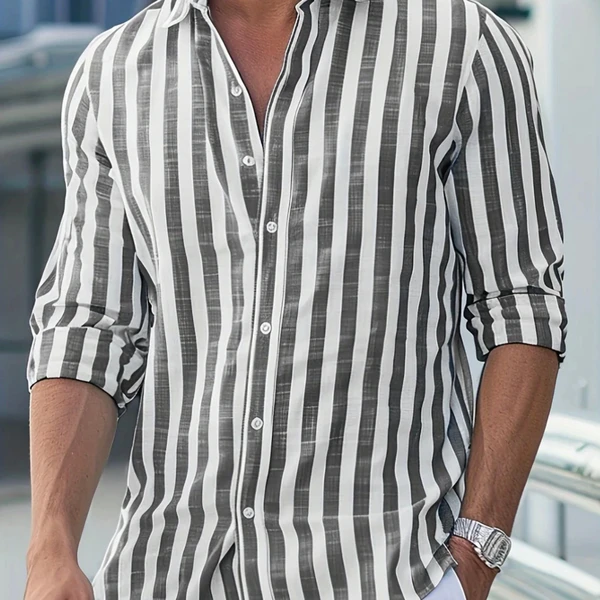 [PAGUE 1 LEVE 2] Camisa de Linho Masculina Listrada + Brinde