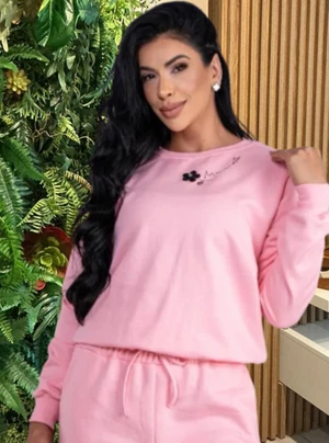 BLUSA MOLETOM FLOR MARANATA -ROSA BEBÊ