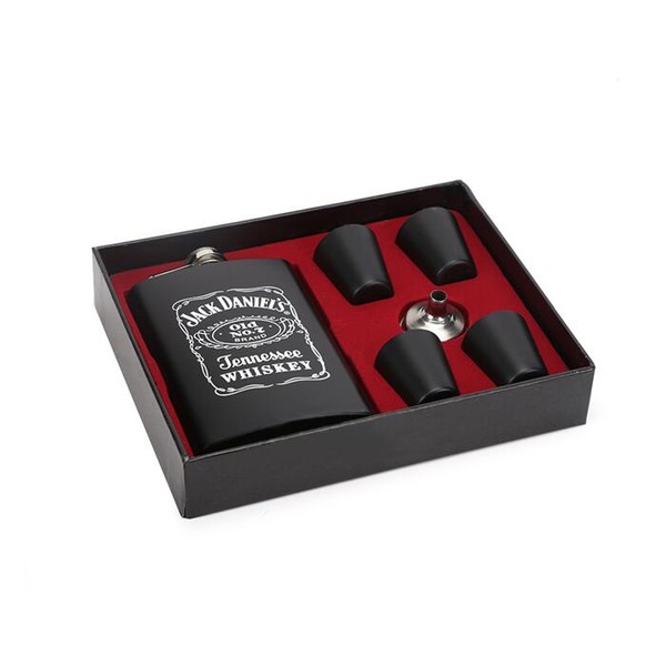 Kit Jack Daniel's 6 peças (Cantil - Funil - 4 Copos) Preto