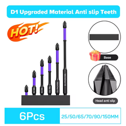 Chave de fenda magnética antiderrapante Bits, Phillips à prova de choque, Impact Bits, Hex Shank, Alloy Steel Bits, Adequado para ferramentas elétricas, 6 pcs, 12 pcs