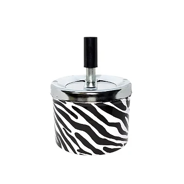Cinzeiro de Alumínio com Tampa Giratória Redondo - Zebra 2