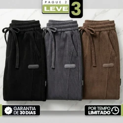 [Pegue 2, Leve 3!] Calça Rizon Masculina em Veludo Cotelê de Modelagem Jogger com Ajuste Frontal e Emblema Emborrachado