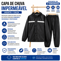 Capa de Chuva Impermeável Motoqueiro Com Touca E Viseira - G