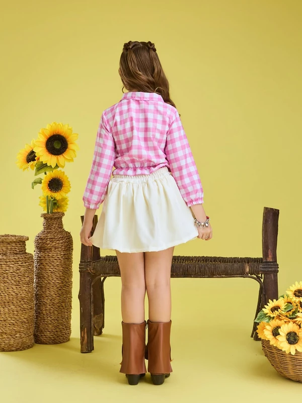Conjunto Junino – Camisa Xadrez e Saia Rodada Laço – Rosa