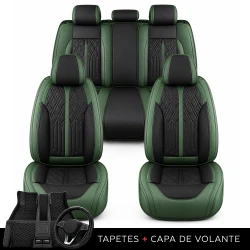 Kit Completo de Capas para Banco de Carro Avalon em Couro Legítimo Universal 5 Lugares Com Airbag + Tapetes e Capa de Volante