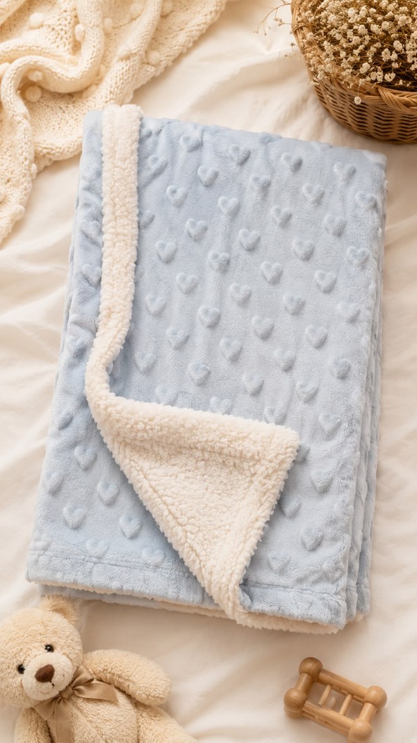 COBERTOR DOTS ESTAMPADO CHEVRON AZUL LAÇO BEBE 16152