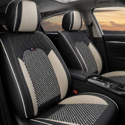 Kit Completo de Capas para Banco de Carro Reverse em Couro Legítimo Universal 5 Lugares Com Airbag + Tapetes e Capa de Volante
