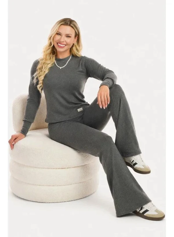Conjunto Inverno Canelado Cotelê Flare Mescla