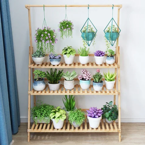 Suporte para Vasos de Plantas com Três Prateleiras