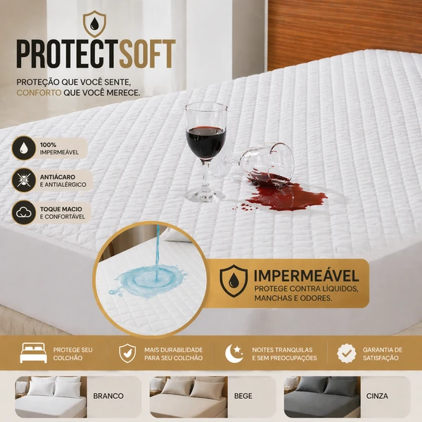 ProtectSoft™ – Pague 1, Leve 3 | Capa Impermeável Premium + 2 Fronhas [OFERTA LIMITADA 🔥]