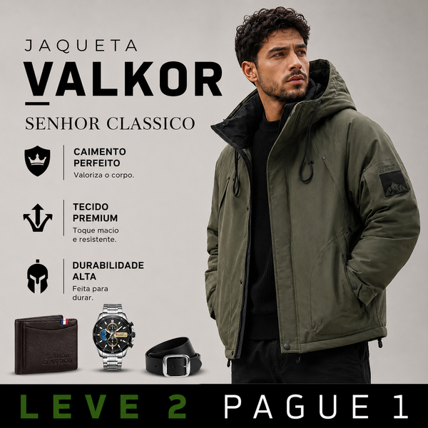 [LEVE 2 PAGUE 1] Jaqueta Masculina Valkor com Forro Térmico +3BRINDES: Relógio, Cinto e Carteira