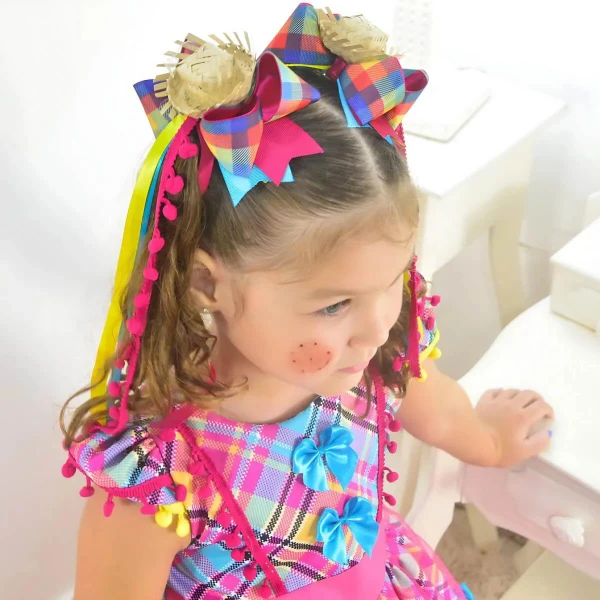 Vestido Festa Junina Xadrez  + Saia de Armação + 2 Laços