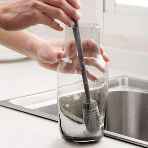 Escova de garrafa de leite de silicone, limpador de vidro, ferramenta de limpeza de cozinha, alça longa, garrafa de bebida, escova de limpeza de copo de vidro