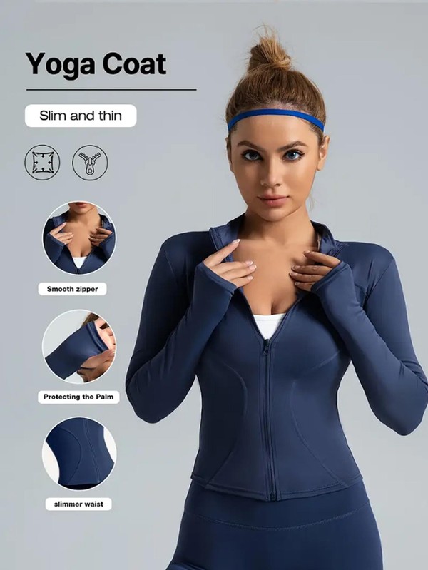 Jaqueta fitness feminina, blusa justa de secagem rápida, coleção outono 2025, manga longa com proteção solar, gola alta, ideal para esportes e Pilates.